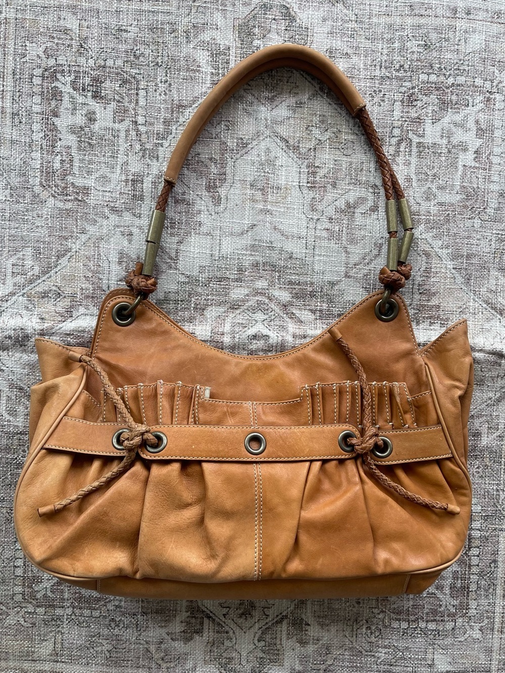 Gianfranco Ferre Y2K Dior Style Tan Leather Shoulder Bag with Braided Handle